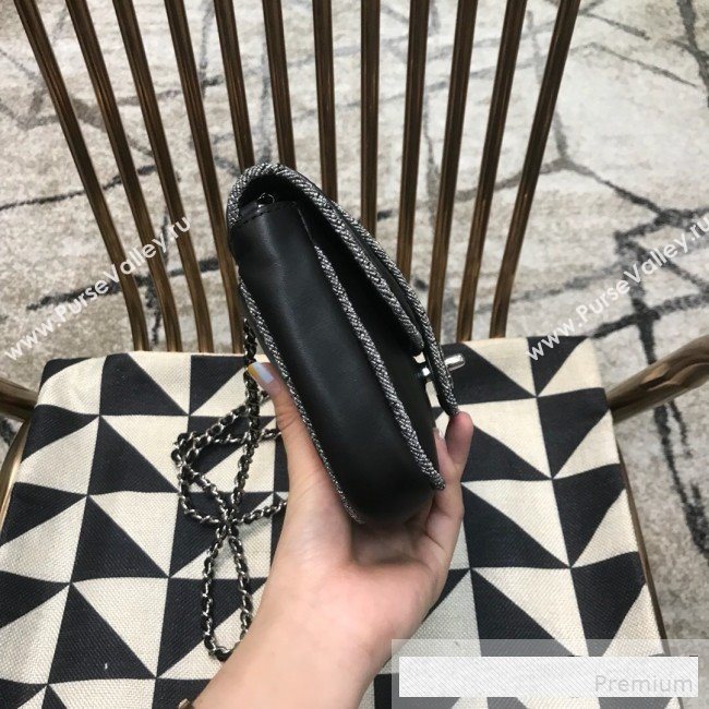 Chanel Fabric Trim Quilted Leather CC Band Flap Bag Black 2019 (JDH-9061543)