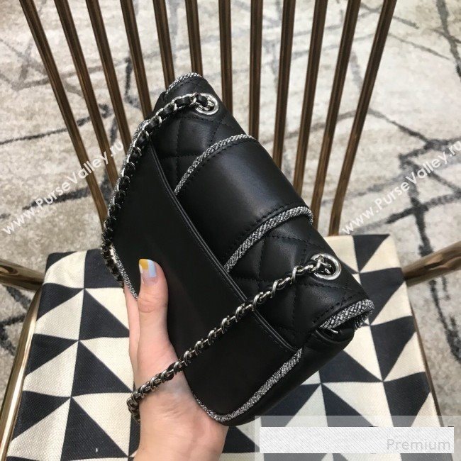 Chanel Fabric Trim Quilted Leather CC Band Flap Bag Black 2019 (JDH-9061543)