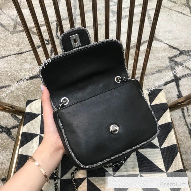 Chanel Fabric Trim Quilted Leather CC Band Flap Bag Black 2019 (JDH-9061543)