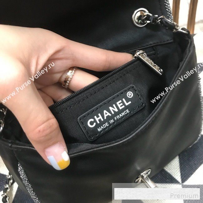 Chanel Fabric Trim Quilted Leather CC Band Flap Bag Black 2019 (JDH-9061543)