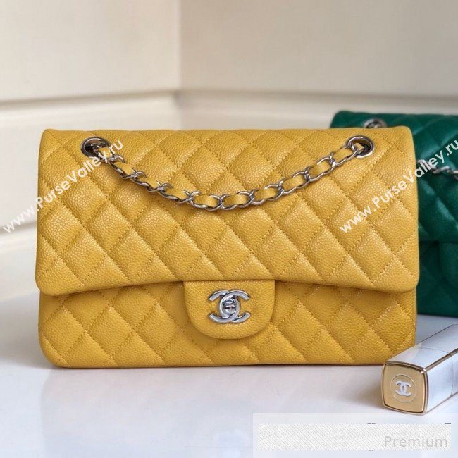 Chanel Medium Iridescent Quilted Coarse Grained Leather Classic Flap Bag Yellow 2019 (YD-9061454)
