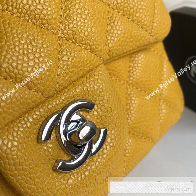 Chanel Medium Iridescent Quilted Coarse Grained Leather Classic Flap Bag Yellow 2019 (YD-9061454)