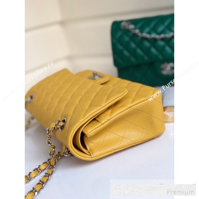 Chanel Medium Iridescent Quilted Coarse Grained Leather Classic Flap Bag Yellow 2019 (YD-9061454)