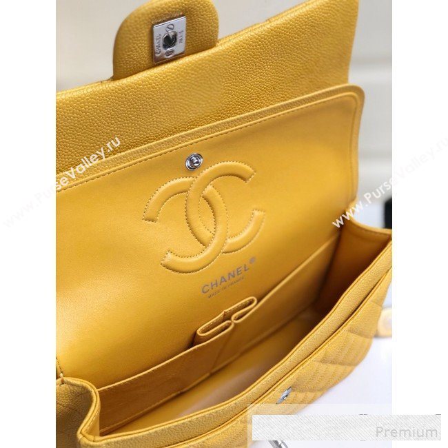 Chanel Medium Iridescent Quilted Coarse Grained Leather Classic Flap Bag Yellow 2019 (YD-9061454)