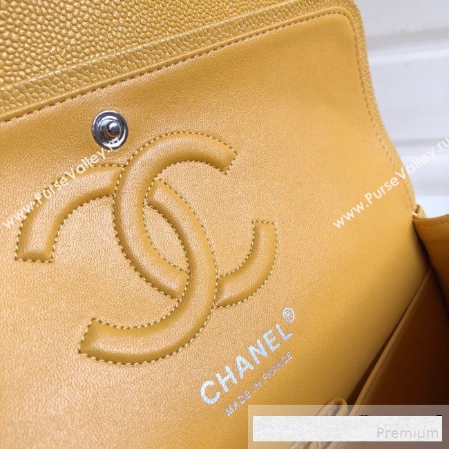 Chanel Medium Iridescent Quilted Coarse Grained Leather Classic Flap Bag Yellow 2019 (YD-9061454)