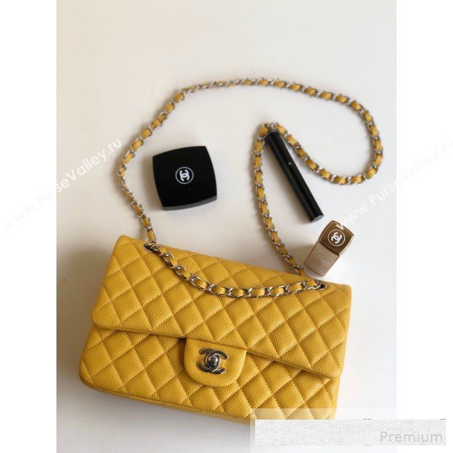 Chanel Medium Iridescent Quilted Coarse Grained Leather Classic Flap Bag Yellow 2019 (YD-9061454)