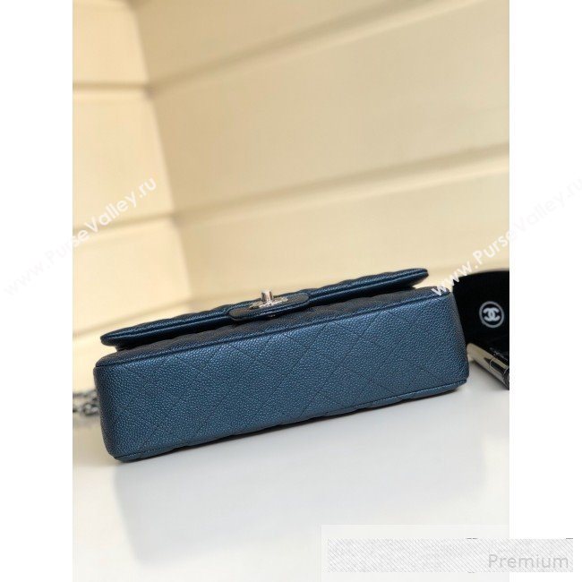 Chanel Medium Iridescent Quilted Coarse Grained Leather Classic Flap Bag Blue 2019 (YD-9061455)