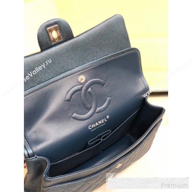 Chanel Medium Iridescent Quilted Coarse Grained Leather Classic Flap Bag Blue 2019 (YD-9061455)