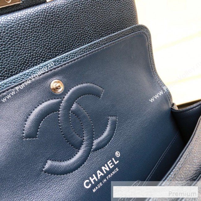 Chanel Medium Iridescent Quilted Coarse Grained Leather Classic Flap Bag Blue 2019 (YD-9061455)