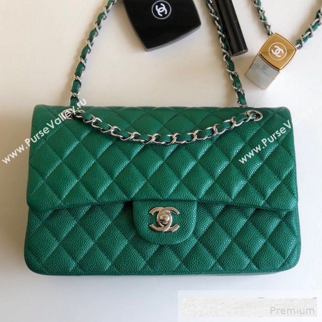 Chanel Medium Iridescent Quilted Coarse Grained Leather Classic Flap Bag Green 2019 (YD-9061456)