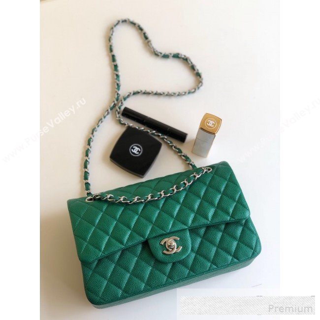 Chanel Medium Iridescent Quilted Coarse Grained Leather Classic Flap Bag Green 2019 (YD-9061456)