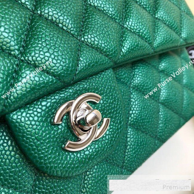 Chanel Medium Iridescent Quilted Coarse Grained Leather Classic Flap Bag Green 2019 (YD-9061456)