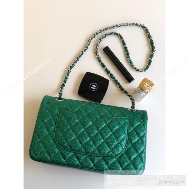 Chanel Medium Iridescent Quilted Coarse Grained Leather Classic Flap Bag Green 2019 (YD-9061456)