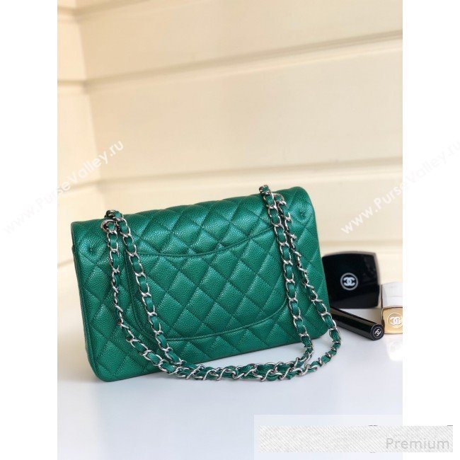 Chanel Medium Iridescent Quilted Coarse Grained Leather Classic Flap Bag Green 2019 (YD-9061456)