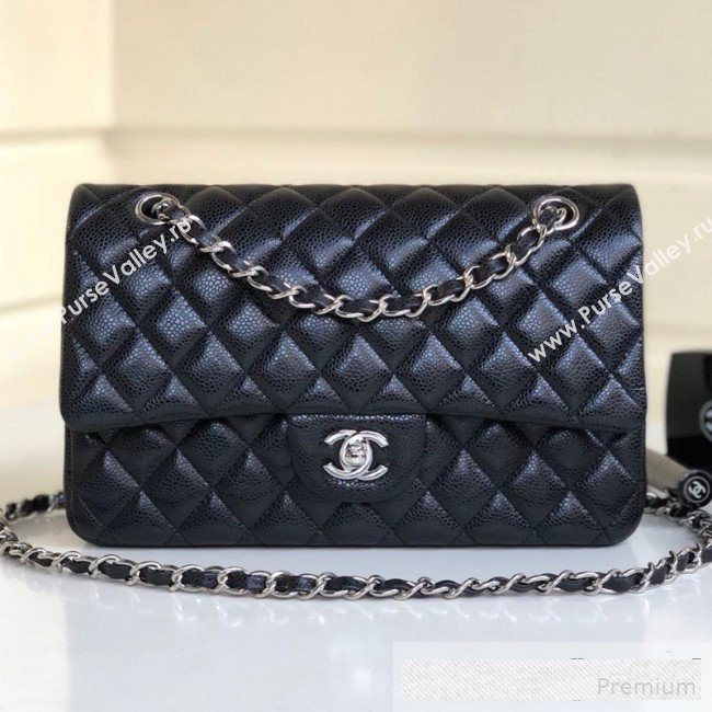 Chanel Medium Iridescent Quilted Coarse Grained Leather Classic Flap Bag Black 2019 (YD-9061457)