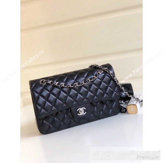 Chanel Medium Iridescent Quilted Coarse Grained Leather Classic Flap Bag Black 2019 (YD-9061457)