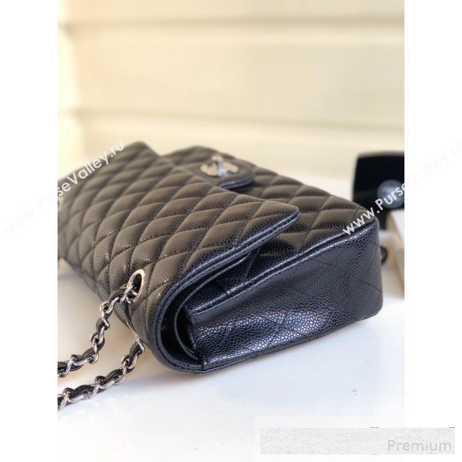 Chanel Medium Iridescent Quilted Coarse Grained Leather Classic Flap Bag Black 2019 (YD-9061457)