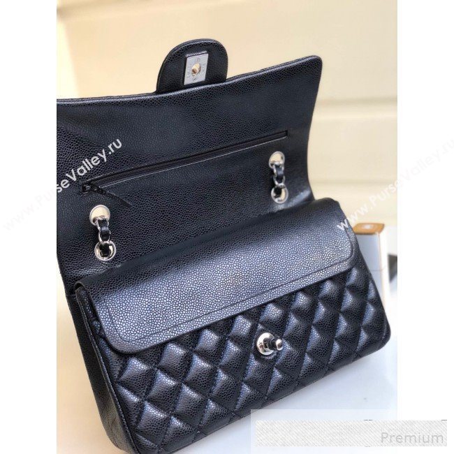 Chanel Medium Iridescent Quilted Coarse Grained Leather Classic Flap Bag Black 2019 (YD-9061457)