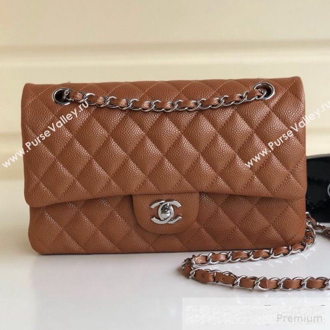Chanel Medium Iridescent Quilted Coarse Grained Leather Classic Flap Bag Brown/Silver 2019 (YD-9061458)