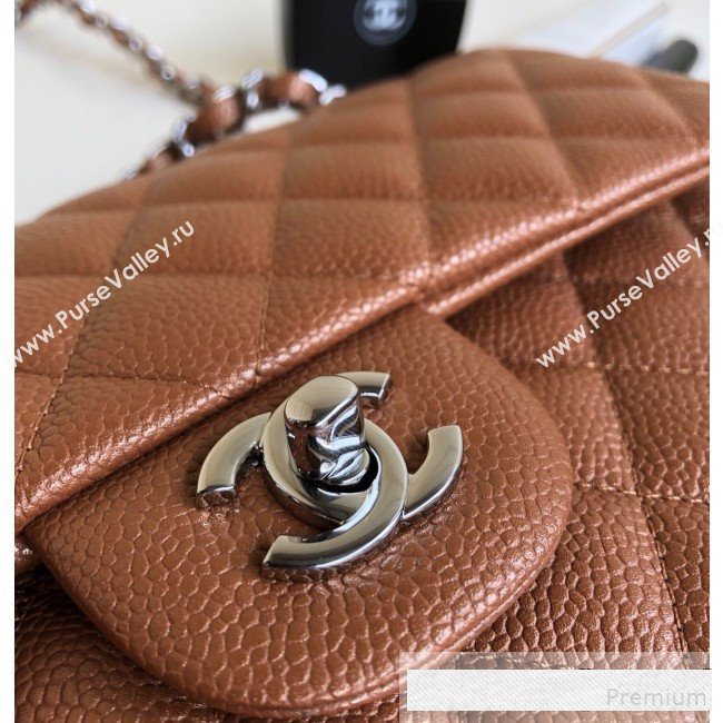 Chanel Medium Iridescent Quilted Coarse Grained Leather Classic Flap Bag Brown/Silver 2019 (YD-9061458)