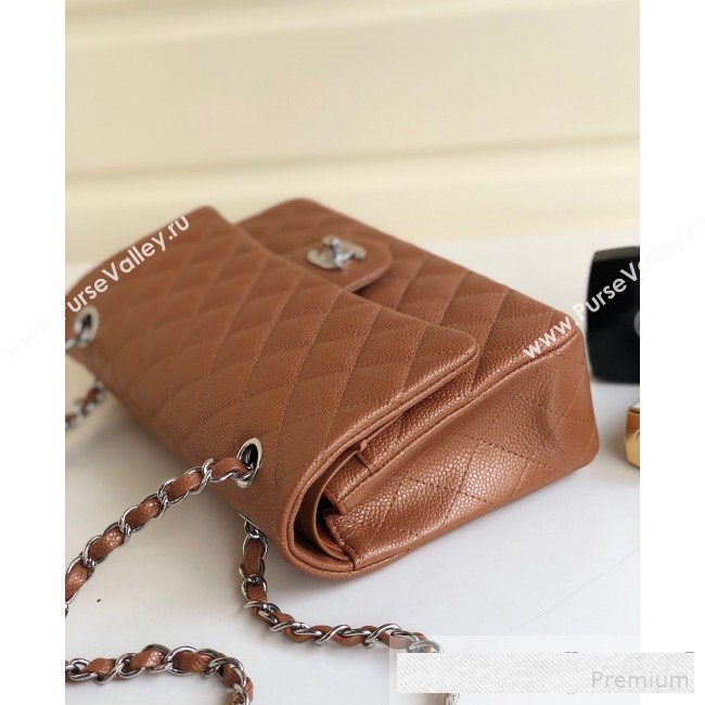 Chanel Medium Iridescent Quilted Coarse Grained Leather Classic Flap Bag Brown/Silver 2019 (YD-9061458)