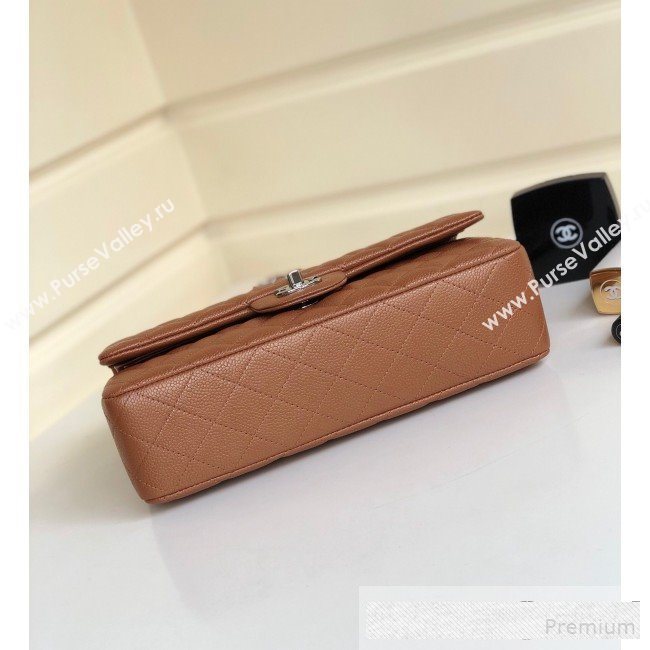 Chanel Medium Iridescent Quilted Coarse Grained Leather Classic Flap Bag Brown/Silver 2019 (YD-9061458)