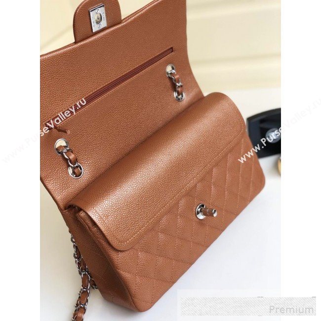 Chanel Medium Iridescent Quilted Coarse Grained Leather Classic Flap Bag Brown/Silver 2019 (YD-9061458)