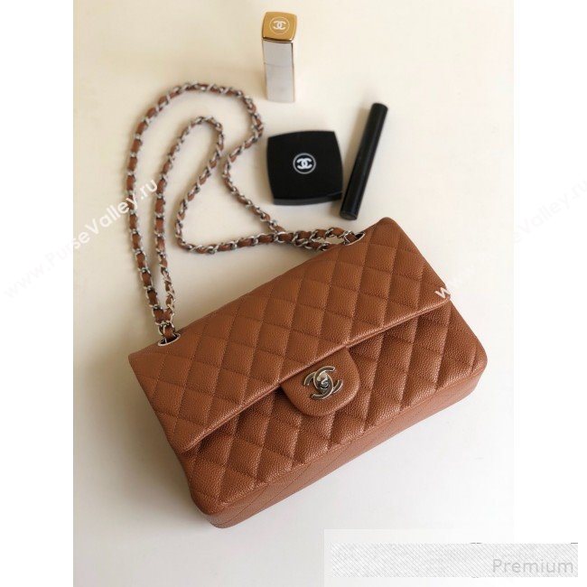 Chanel Medium Iridescent Quilted Coarse Grained Leather Classic Flap Bag Brown/Silver 2019 (YD-9061458)