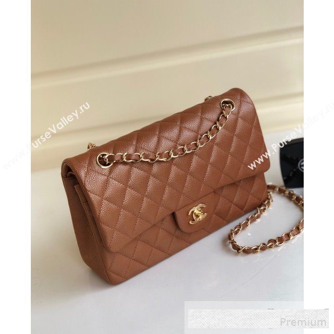 Chanel Medium Iridescent Quilted Coarse Grained Leather Classic Flap Bag Brown/Gold 2019 (YD-9061459)