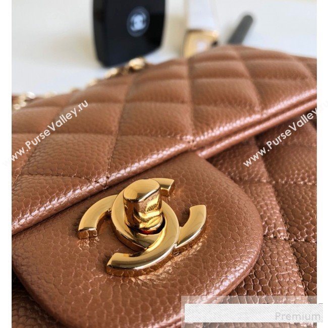 Chanel Medium Iridescent Quilted Coarse Grained Leather Classic Flap Bag Brown/Gold 2019 (YD-9061459)