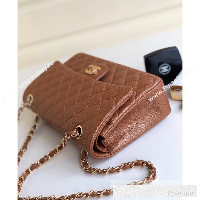 Chanel Medium Iridescent Quilted Coarse Grained Leather Classic Flap Bag Brown/Gold 2019 (YD-9061459)