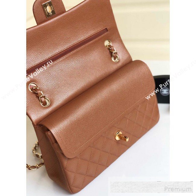 Chanel Medium Iridescent Quilted Coarse Grained Leather Classic Flap Bag Brown/Gold 2019 (YD-9061459)