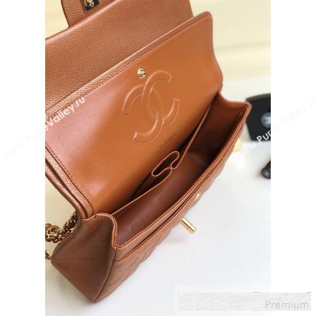 Chanel Medium Iridescent Quilted Coarse Grained Leather Classic Flap Bag Brown/Gold 2019 (YD-9061459)