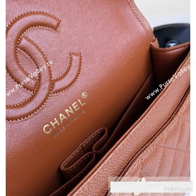 Chanel Medium Iridescent Quilted Coarse Grained Leather Classic Flap Bag Brown/Gold 2019 (YD-9061459)