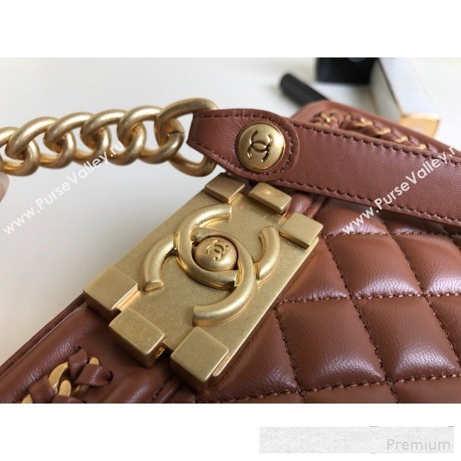 Chanel Chain Trim Quilted Leather Classic Small Boy Flap Top Handle Bag Brown 2019 (YD-9061460)