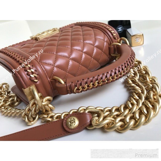 Chanel Chain Trim Quilted Leather Classic Small Boy Flap Top Handle Bag Brown 2019 (YD-9061460)