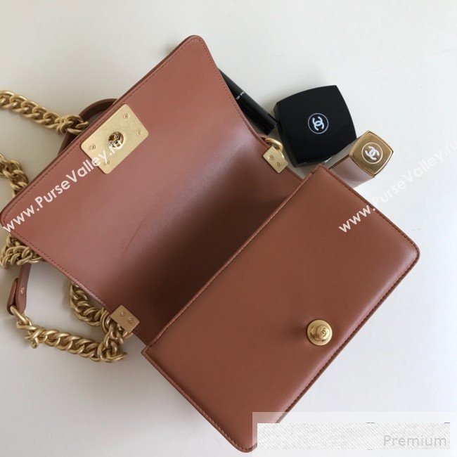 Chanel Chain Trim Quilted Leather Classic Small Boy Flap Top Handle Bag Brown 2019 (YD-9061460)