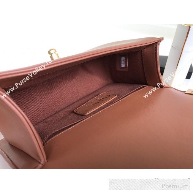 Chanel Chain Trim Quilted Leather Classic Small Boy Flap Top Handle Bag Brown 2019 (YD-9061460)