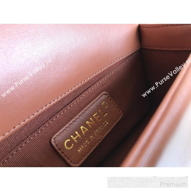 Chanel Chain Trim Quilted Leather Classic Small Boy Flap Top Handle Bag Brown 2019 (YD-9061460)