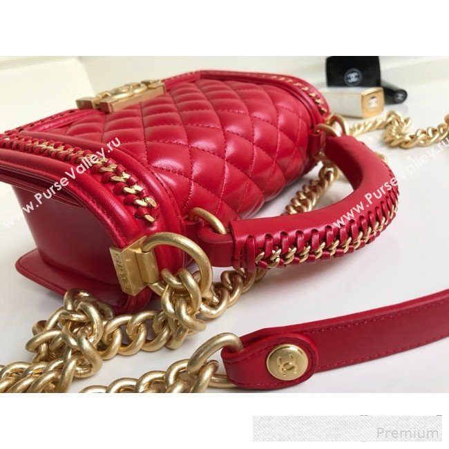 Chanel Chain Trim Quilted Leather Classic Small Boy Flap Top Handle Bag Red 2019 (YD-9061461)