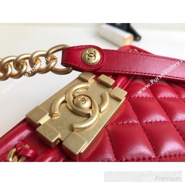 Chanel Chain Trim Quilted Leather Classic Small Boy Flap Top Handle Bag Red 2019 (YD-9061461)