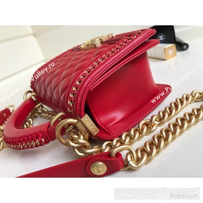 Chanel Chain Trim Quilted Leather Classic Small Boy Flap Top Handle Bag Red 2019 (YD-9061461)