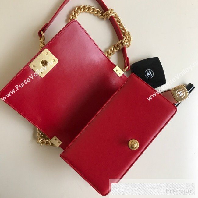 Chanel Chain Trim Quilted Leather Classic Small Boy Flap Top Handle Bag Red 2019 (YD-9061461)