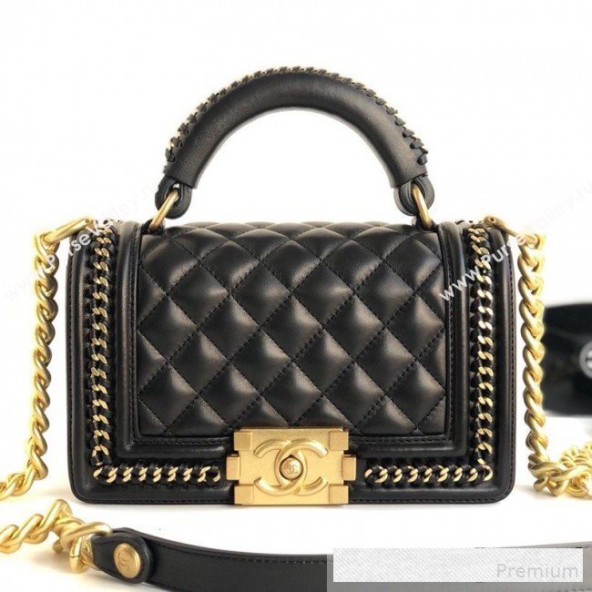Chanel Chain Trim Quilted Leather Classic Small Boy Flap Top Handle Bag Black 2019 (YD-9061462)