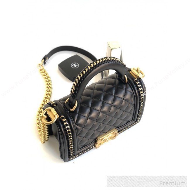Chanel Chain Trim Quilted Leather Classic Small Boy Flap Top Handle Bag Black 2019 (YD-9061462)