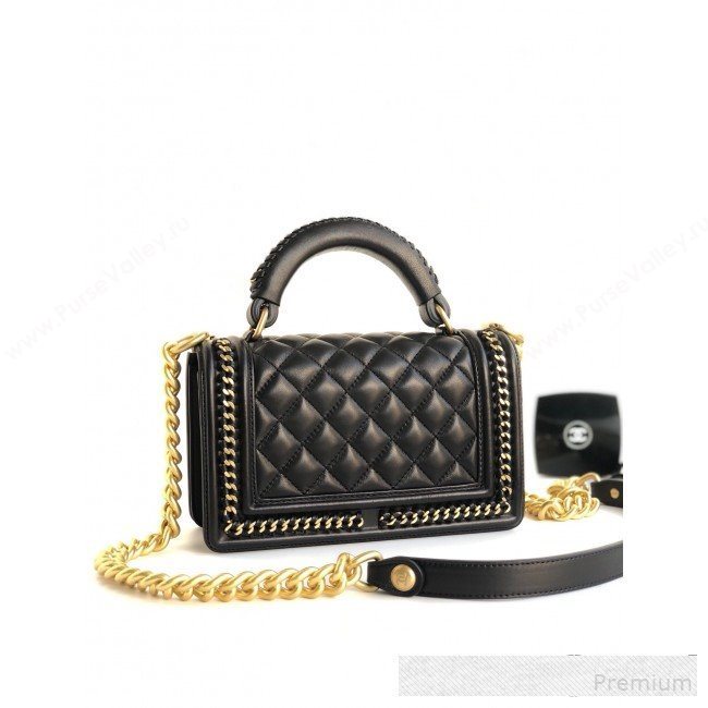 Chanel Chain Trim Quilted Leather Classic Small Boy Flap Top Handle Bag Black 2019 (YD-9061462)