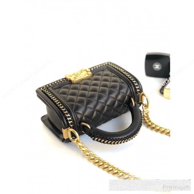 Chanel Chain Trim Quilted Leather Classic Small Boy Flap Top Handle Bag Black 2019 (YD-9061462)