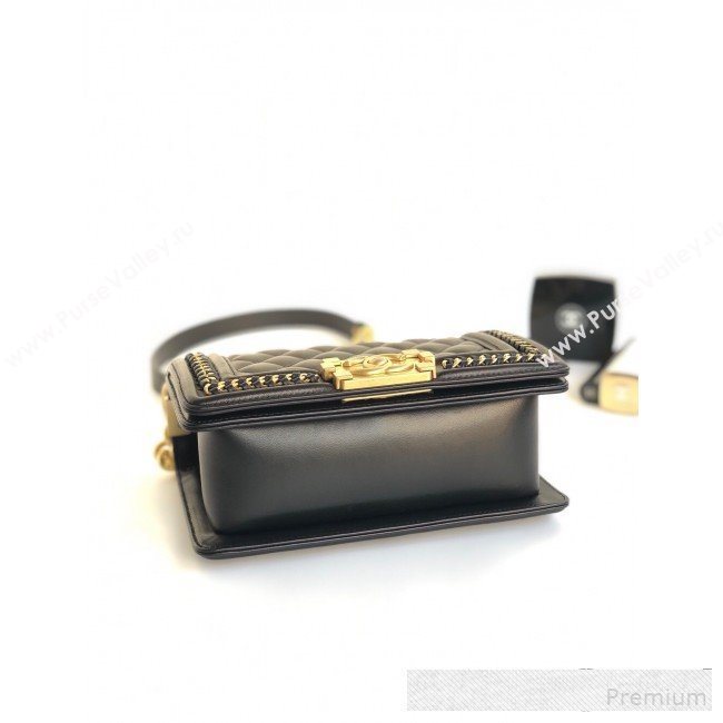 Chanel Chain Trim Quilted Leather Classic Small Boy Flap Top Handle Bag Black 2019 (YD-9061462)