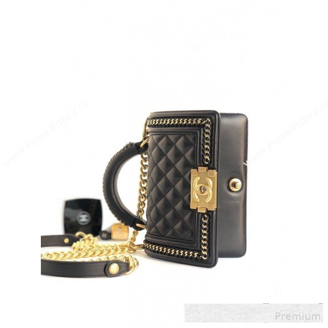 Chanel Chain Trim Quilted Leather Classic Small Boy Flap Top Handle Bag Black 2019 (YD-9061462)