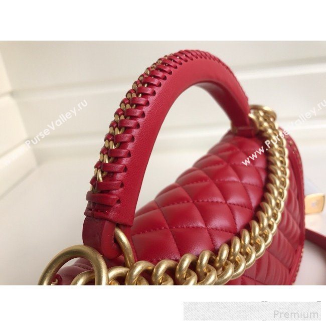 Chanel Chain Trim Quilted Leather Classic Medium Boy Flap Top Handle Bag Red 2019 (YD-9061464)